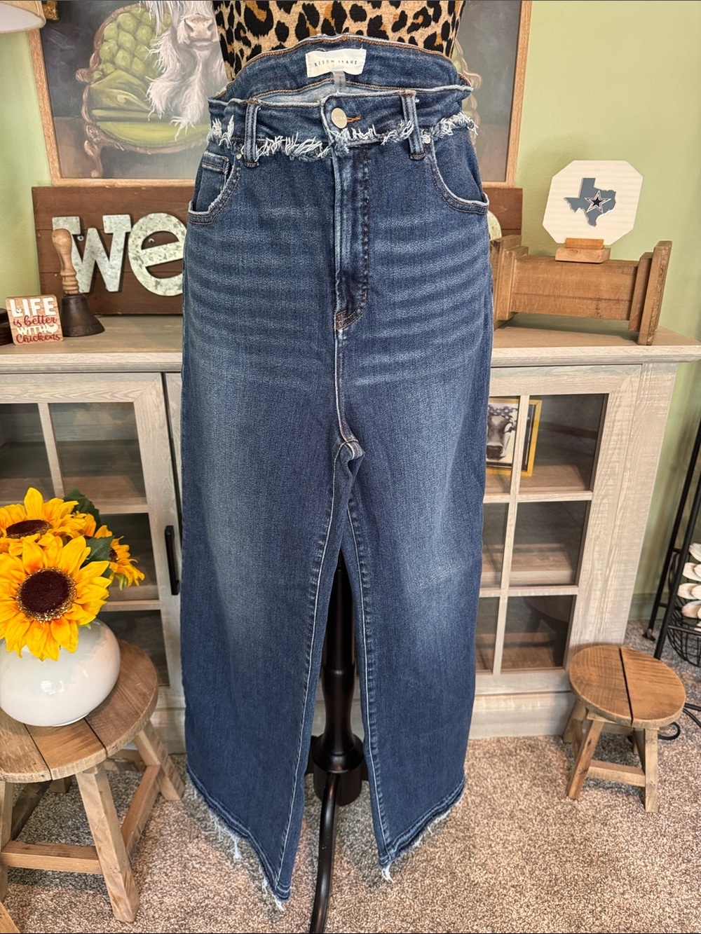 Risen Jeans High-Rise Dark Blue Denim Jean  Sz 1xl
